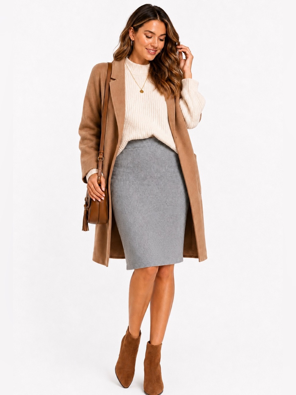 Express Gray Ribbed Sweater Knit Pencil Skirt Size L Double Lined Soft